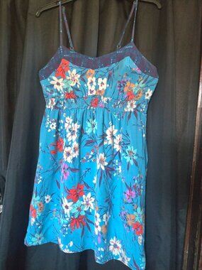 Xhilaration Teal Floral Babydoll Dress XL, Smocked Empire Waist Flowy Boho Tank